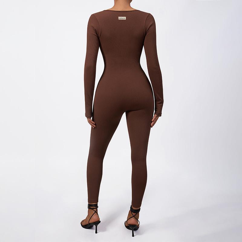 Mooslover Ribbed Jumpsuits Yoga Long Sleeve Workout Jumpsuits 4