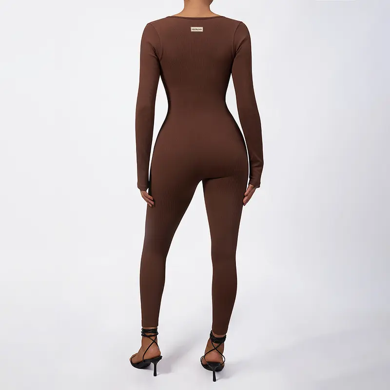 Mooslover Ribbed Jumpsuits Yoga Long Sleeve Workout Jumpsuits 4