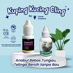 Clever Solutions - Paket Kuping Kucing Cling (Earmites Drop & Ear Cleaner) Pembersih Telinga, Bebas bau dan bebas tungau telinga