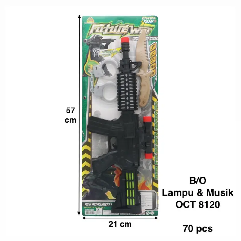 Mainan Murah Mainan Anak Senapan Future War OCT 8120 Mainan Senjata Mainan dengan Lampu & Musik 70 Pcs 57 cm x 21 cm