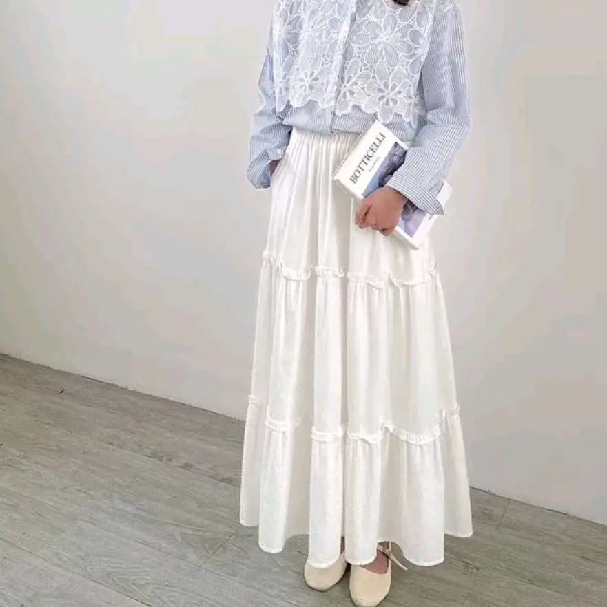 Rok Messy Ruffle Kelim 3Susun Mat Rayon Twill Rok Long Skirt Rok Maxi Rayon