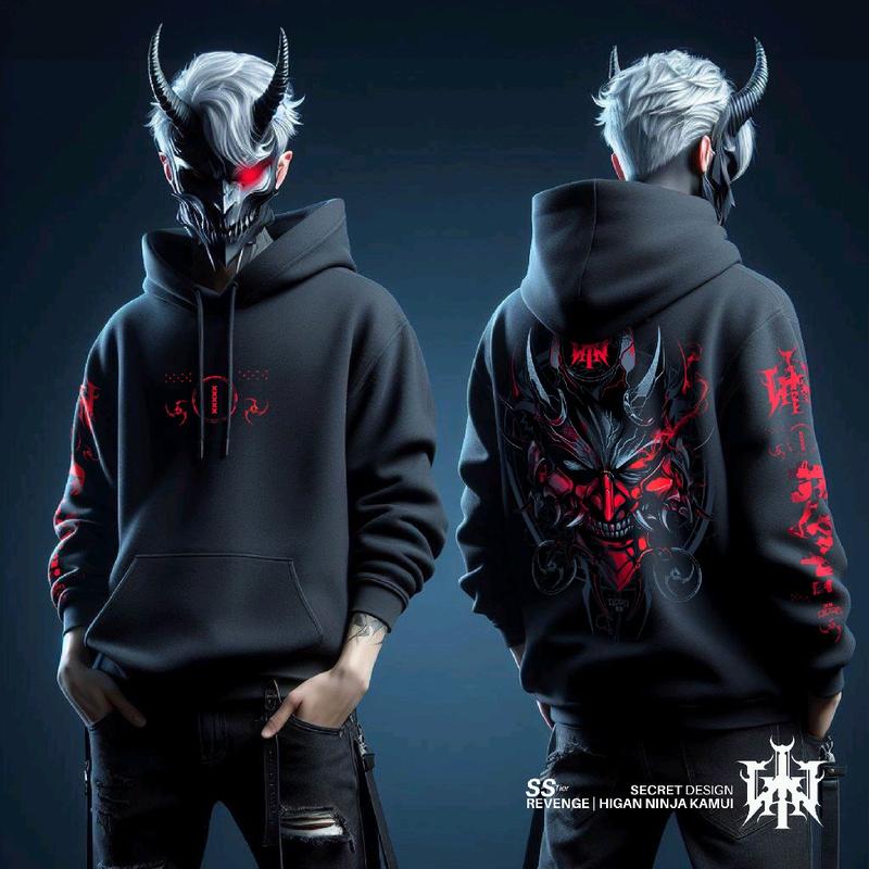 Gin - SUPER HEAVYWEIGHT 440 GSM  ALOEVERA  Black Strilucra Hoodie NINJA KAMUY HIGAN 0