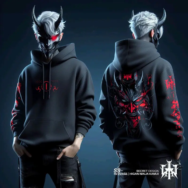 Gin - SUPER HEAVYWEIGHT 440 GSM  ALOEVERA  Black Strilucra Hoodie NINJA KAMUY HIGAN 0