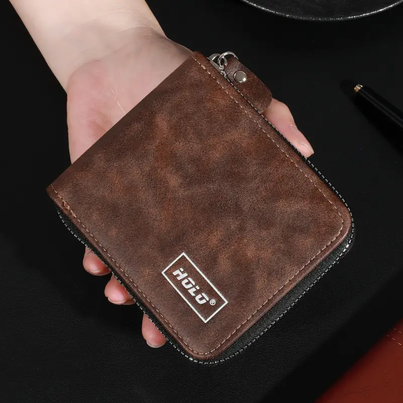 HOLO Dompet Cowok Premium Kulit PU Retro Dompet Pria Lipat Kartu Kecil Keren Portabel