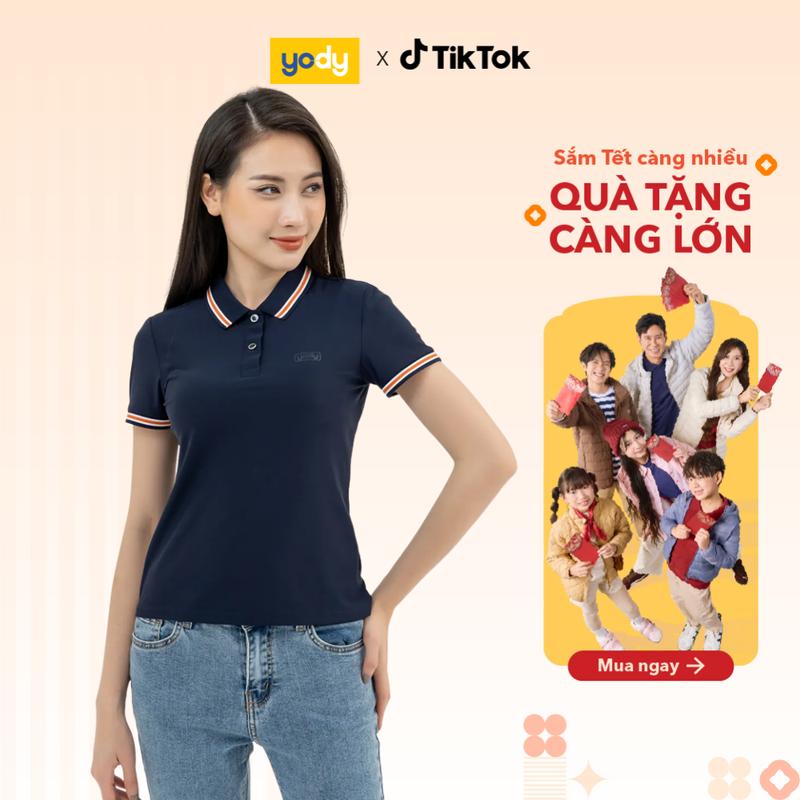   SALE 30% YODY Áo polo nữ Yody phối cổ dệt Airy Cool mát lạnh mùa hè năng động thấm hút mồ hôi APN7279 