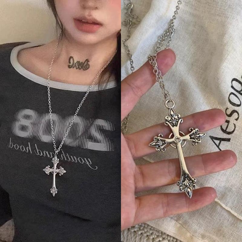 Vòng Cổ Chữ Thập, Phong Cách Cổ Điển Dây Chuyền Mặt Dây Chuyền Kim Cương Dài Màu Đen, Đồ Trang Sức Thanh Lịch Cho Xương Đòn, Dành Cho Phụ Nữ