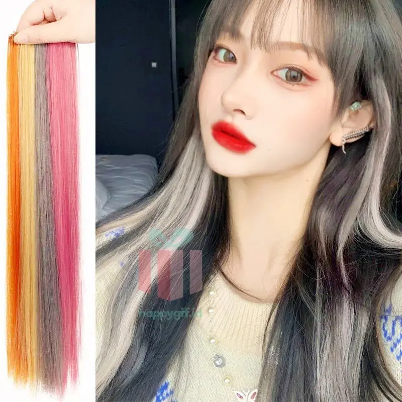 Rambut Jepit palsu Colourful Extention Wanita pemanjang rambut warna warni / Wig rambut palsu wanita 8