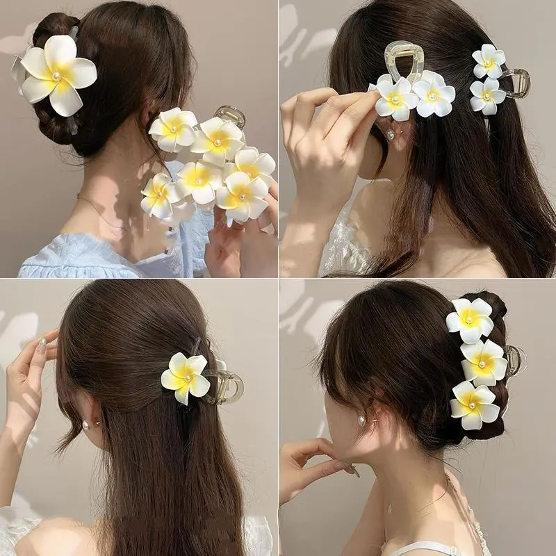 Egg Flower Grab Clip Female New Flower Hairpin Head Back of Head Flower Disc Hair Shark Clip Headpiece，Suitable for seaside vacation, spring outing, and taking photos，flower clip for beach