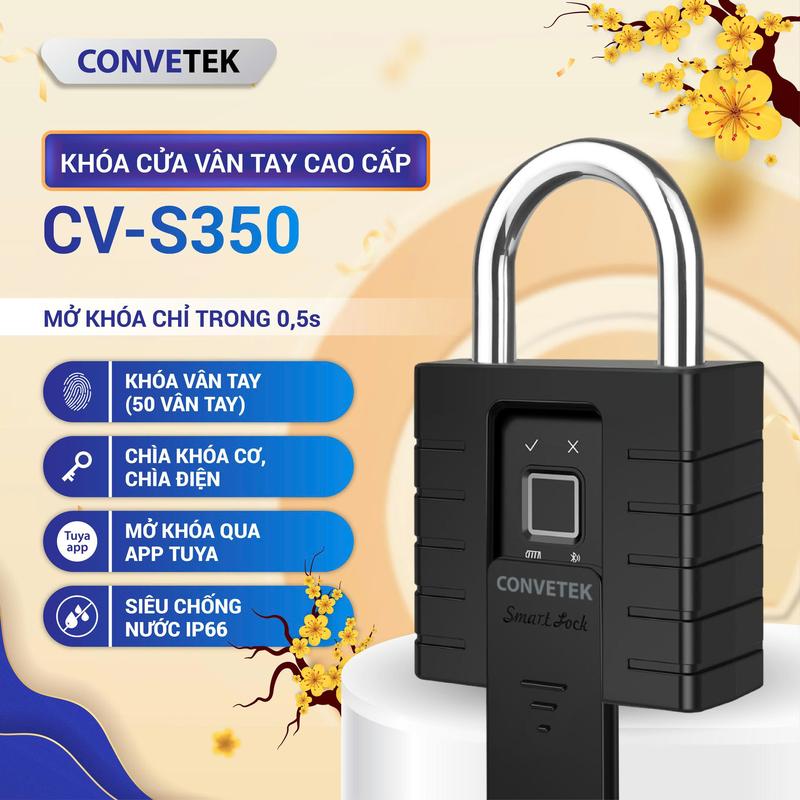   Mẫu Mới 2025  Ổ Khoá Vân Tay Cao Cấp Cỡ Lớn CONVETEK CV-S350 Chống Nước 