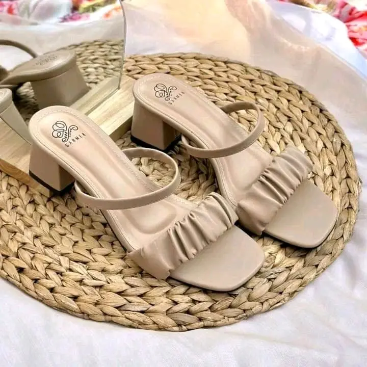 Sendal Heels Wanita Hak 3cm Terbaru Model Kerut Tali Kekinian 4