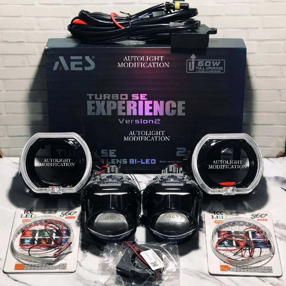 PAKET LENGKAP PAKET HEMAT BILED PROJECTOR AES TURBO SE EXPERIENCE VERSION2 2,5 INCH LOW 60 WATT HIGH 70 WATT