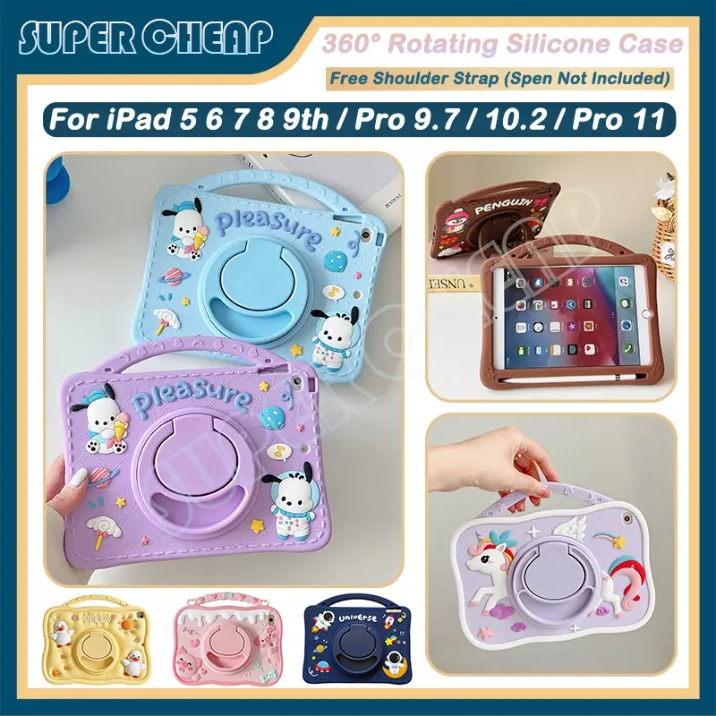 For iPad 7 8 9th 10.2 10th Gen 10.9 iPad 5 6 Air1 Air2 Pro 9.7 Air4 Air5 Pro 11 2020 2021 2022 360° Rotation Silicone Shcokproof Case