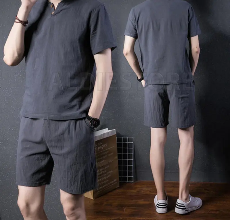 Baju Set Pakaian Pria Celana Pendek Hitam Polos Setelan Amond Kaos dan Celana Distro 4