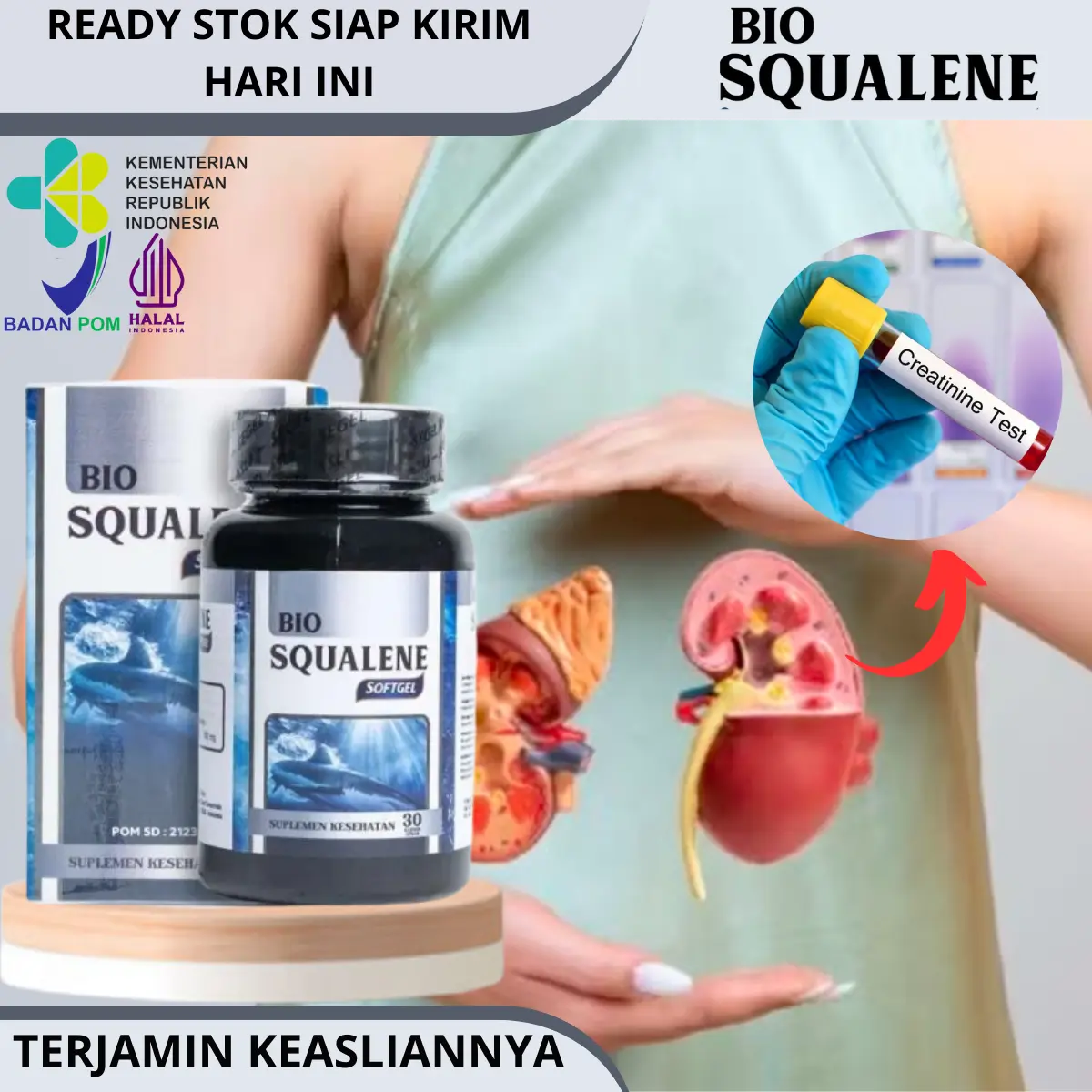 Bio Squalene Softgel - Untuk Membantu Menurunkan Kreatinin & Ureum Tinggi,  Menstabilkan dan Menormalkan Fungsi Ginjal obat  ginjal