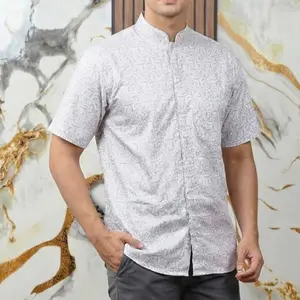 Kemeja Pria Sanghai Leaf Cokelat Kemeja Pria Motif Modern Lengan Pendek Slim Fit Premium BY TJANTIK.ID