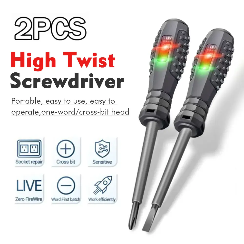 2pcs 12-220V Voltage Tester Pen Screwdriver Set (Slotted +Cross Head) Strong Torque Magnetic Design Professional Home Repair Tool Electric Tester for Electrician DIY