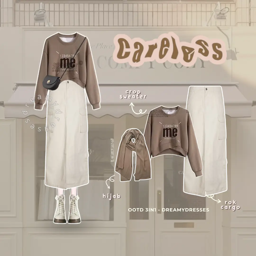 3IN1 SET 169 - Outfit Remaja Kekinian Oneset Wanita Kekinian Outfit set korean style one set korean style|one set wanita kekinian outfit wanita Baju Kantong Panjang Sweater Setelan Katun Linen Tebal Dewasa Atasan