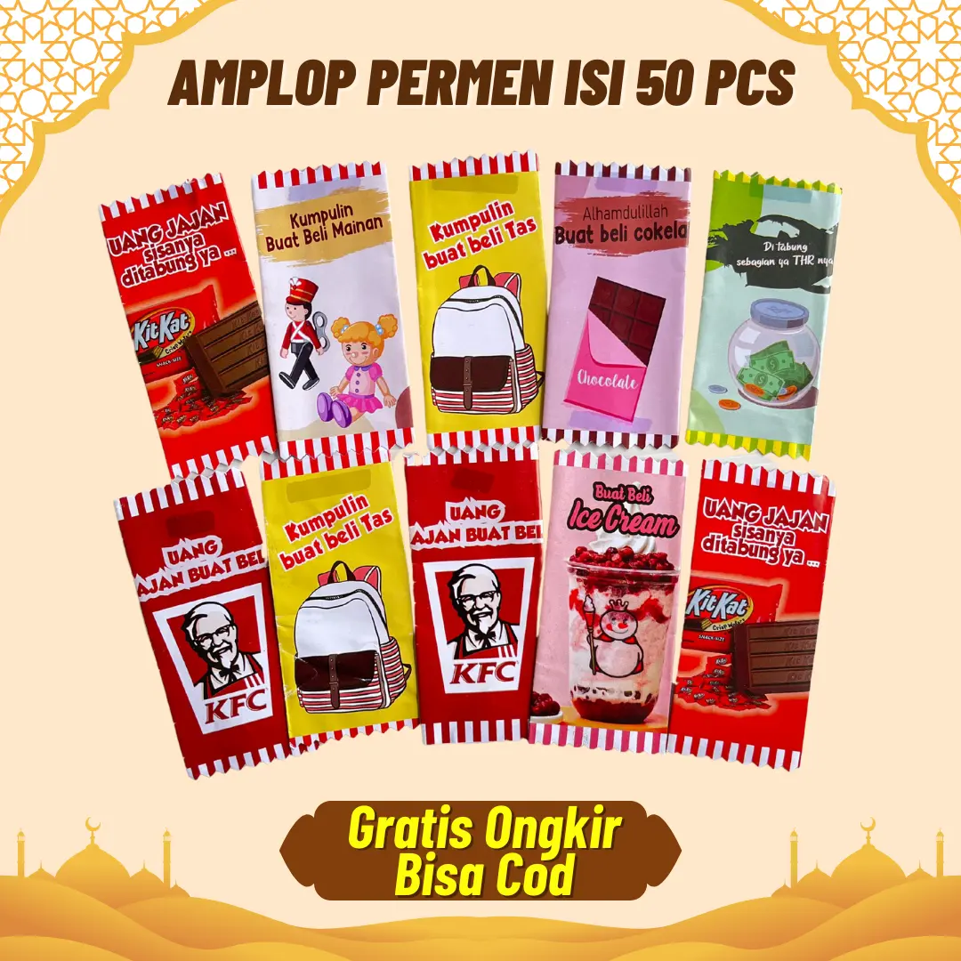PROMO Amplop Bentuk Permen Unik Lucu Imut Murah Berkualitas THR Lebaran Angpau isi 50 pcs