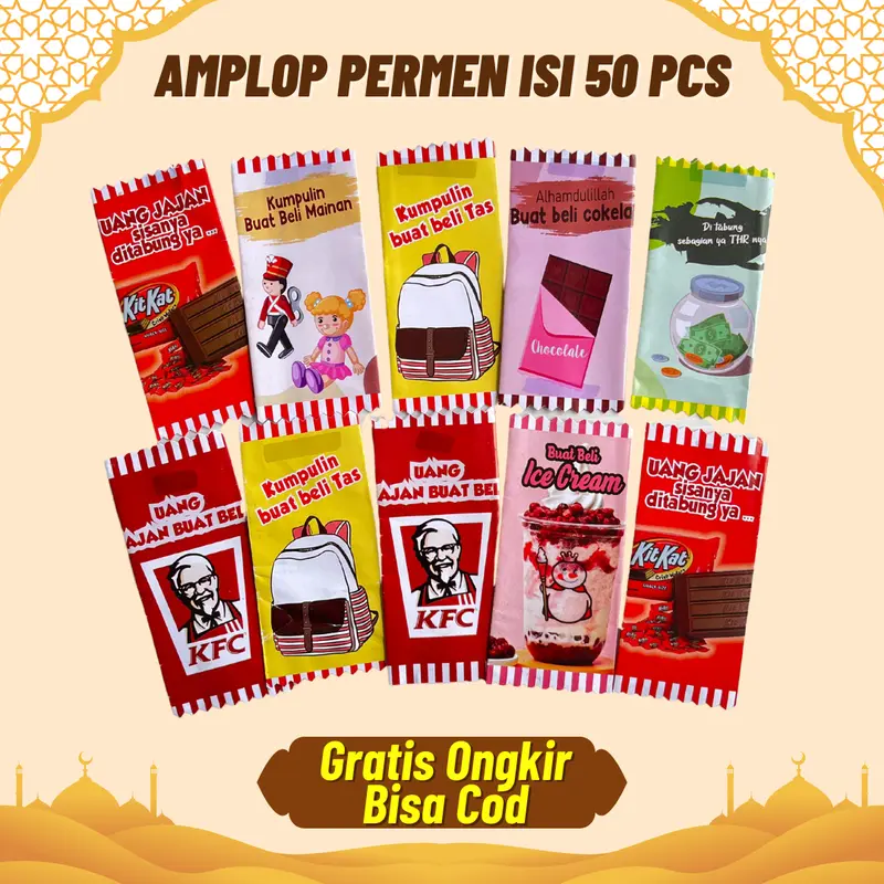 PROMO Amplop Bentuk Permen Unik Lucu Imut Murah Berkualitas THR Lebaran Angpau isi 50 pcs 0