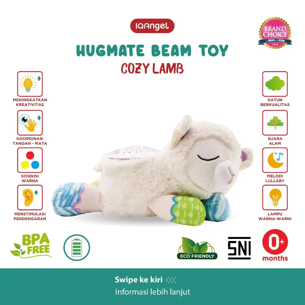 IQAngel – HugMate Beam Toy Cozy Lamb / Mainan Edukasi Boneka Tidur Bayi dan Anak Karakter Domba SNI