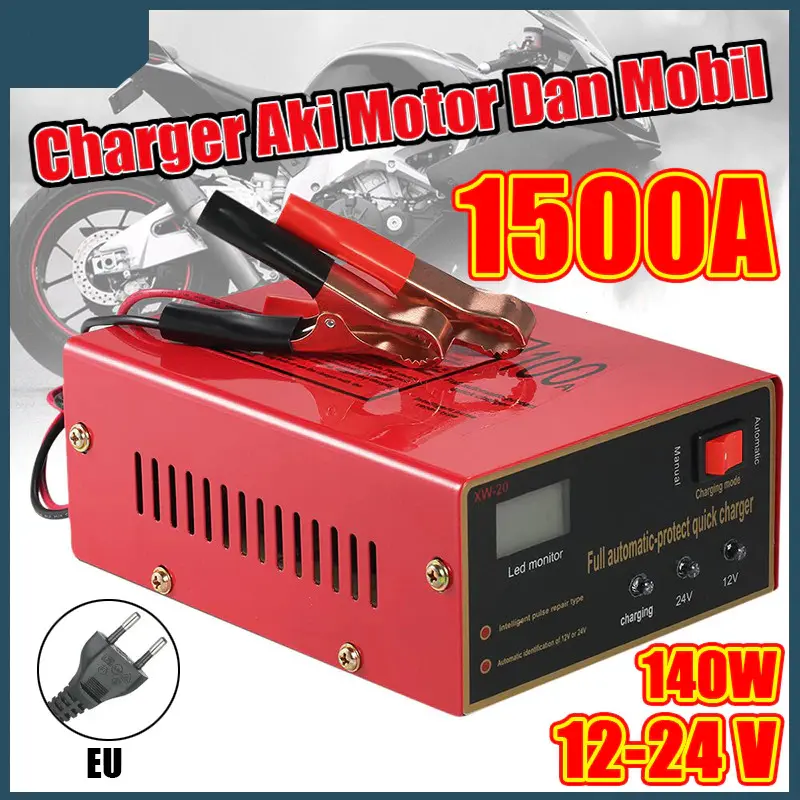 Charger Aki Motor Mobil/1500A/Otomatis Accu Kering Dan Basah Lead Acid/Battery Charger Auto Charger Aki/Casan Aki Motor/Alat Cas Aki Motor Dan Mobil/12V / 24 Volt/Accu Mobil Motor/Listrik Indikator/Cas Aki Otomatis Car Kendaraan