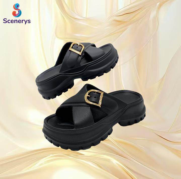 Scenerys Sandal wedges wanita, sandal fuji trendy, sandal jelly wanita motif korea, tali ganda, sandal kasual wanita 2025 3