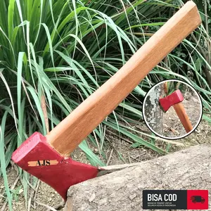 PROMO Kapak Merah Besi Baja Pemotong Hebel - Kampak Besi Gagang Kayu - Pemotong Kayu - Kapak Pecok Tajam Harga Murah