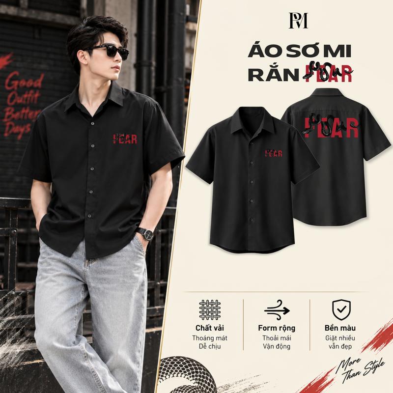 Polomaner Bộ sưu tập áo sơ mi mùa hè tay ngắn Trắng Đen Menswear Nam chất liệu…