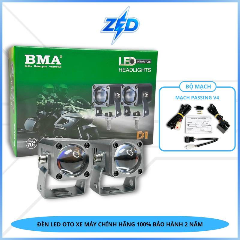 COMBO Đèn Trợ Sáng Bi Cầu Mini D1 BMA - Lắp Xe Máy 12-24V Kèm Mạch Passing V4 Xịn, Đèn Chống Nước - BH 24 Tháng