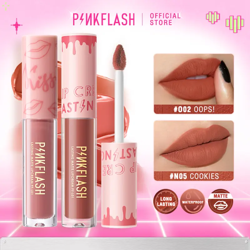 [Official] PINKFLASH #Ohmykiss Matte Liquid Lipstik Lip Tint Lembut Tahan Lama Pelembab Pigmentasi Tinggi Lipstick 21 colors PFL01 cranberry orange Gloss Bibir Waterproof Lasting