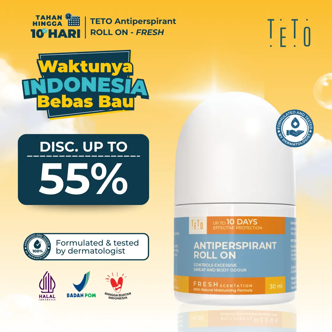 [WIB SALE] TETO Antiperspirant Roll On 30ml - Fresh, Mengurangi Keringat dan Bau pada tubuh serta ketiak