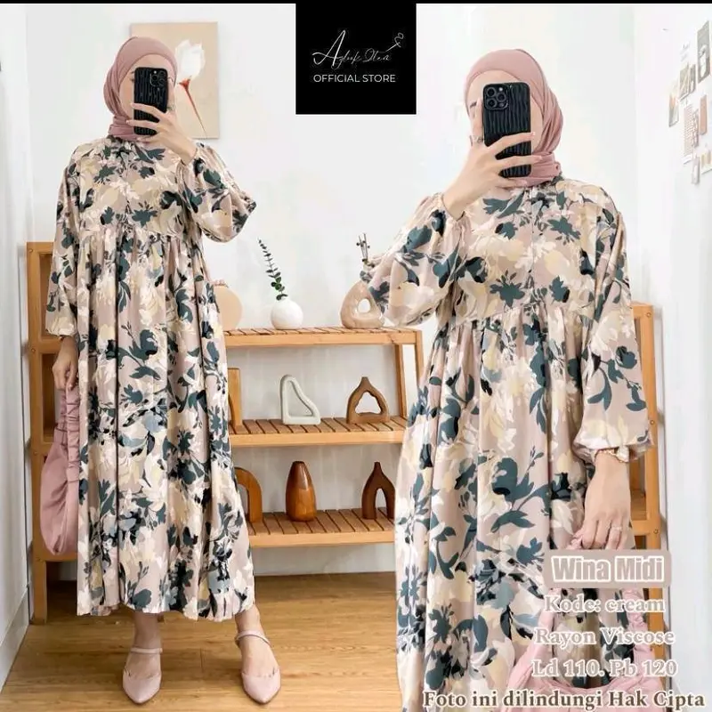 Midi dress motif terbaru gamis homedress kekinian rayon 8