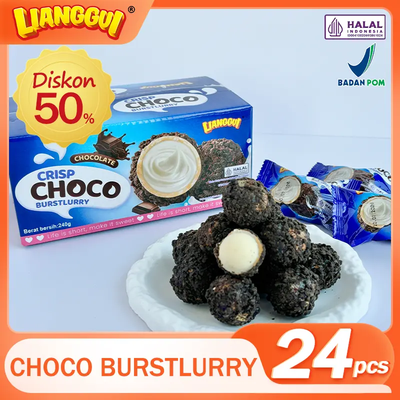 [HALAL]  Lianggui Kue Bulat Blaster Coklat! Isi coklat meledak dalam satu gigitan, Beli 1 Gratis 1, Makanan ringan wajib untuk siang teh dan nonton drama 7