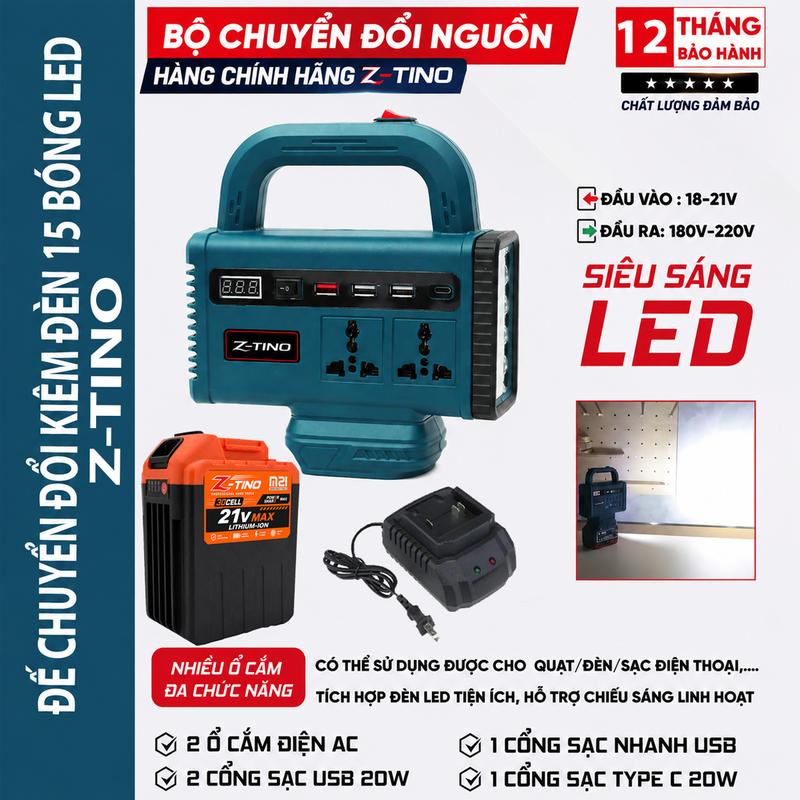 Đế Chuyển Đổi Nguồn Điện Cắm Được Quạt Chuyển Từ Pin 21v lên 220v, Chân Pin Phổ…
