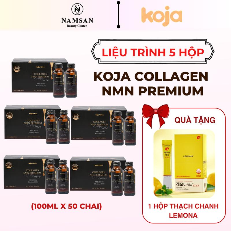   COMBO 5 HỘP  Nước uống Collagen NMN Elastin Premium - Koja  100ml x 50 chai   Tặng 1 Hộp Thạch Chanh LEMONA  