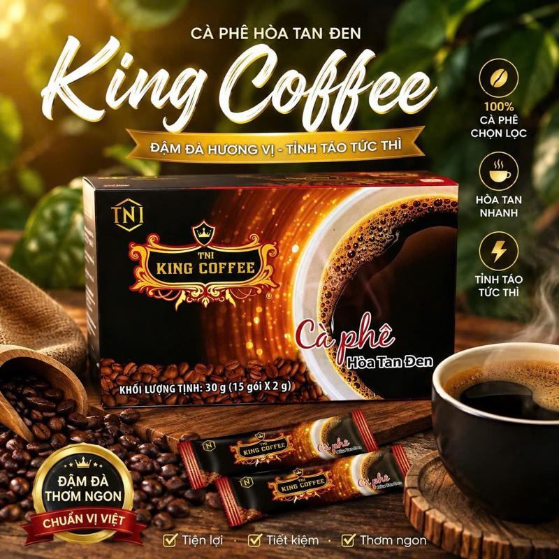 King Coffee - Cà phê hòa tan đen 30g 15 gói x 2g - 100% cà phê chọn lọc - Hộp…