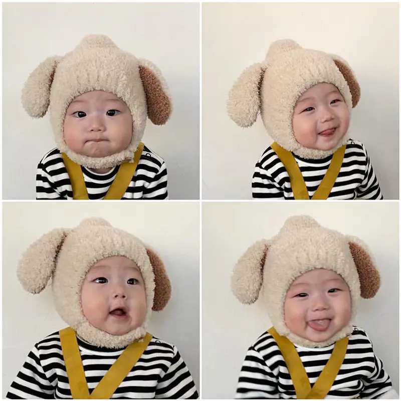 หมวกบีนนี่เด็กหูกระต่ายการ์ตูน หมวกตุ๊กตาอบอุ่นสำหรับเด็กชายและเด็กหญิง หมวกป้องกันหูสำหรับเด็ก 3-24 เดือน ฤดูใบไม้ร่วงและฤดูหนาว