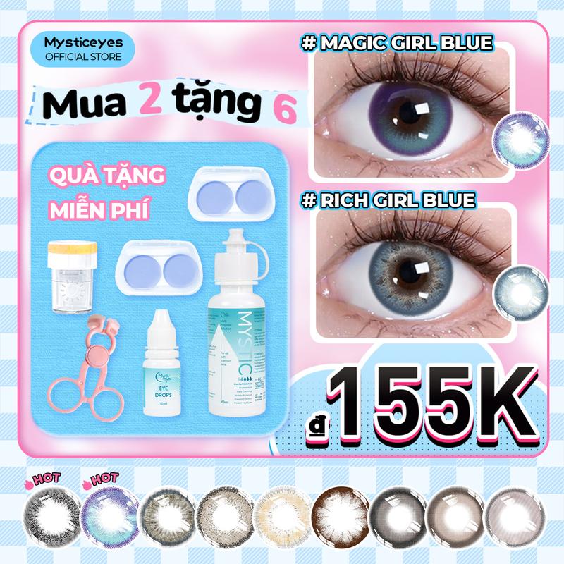 Mua 2 Tặng 6 MYSTIC EYES Kính áp tròng 2 cặp lens 14.0mm-14.5mm + 2 khay đựng lens + 1 hỗ trợ mắt + 1 lọ nước nhỏ mắt 10ml + 1 dụng cụ rửa lens + 1 set dụng cụ đeo lens lens cứng