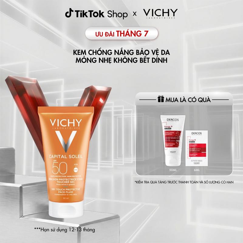[HSD 12-13 THÁNG]Kem chống nắng không nhờn rít SPF 50 UVA +UVB Vichy Capital Soleil Mattifying Dry Touch Face Fluid 50ml_skincare nam và nữ_ dùng được trên mọi loại da_