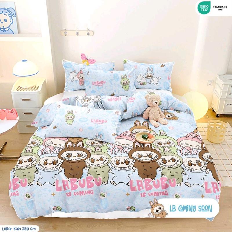 SPREI "LABUBU COMING FUNGKY" BAHAN KATUN HALUS KUALITAS TERBAIK! | BEDCOVER SET | SARUNG BANTAL | SARUNG GULING 1