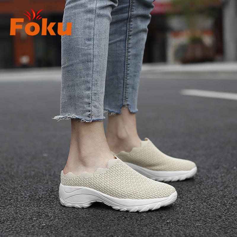 FOKU Sepatu Slop Santai Wanita Slip On Sneakers Korea Terbaru 3