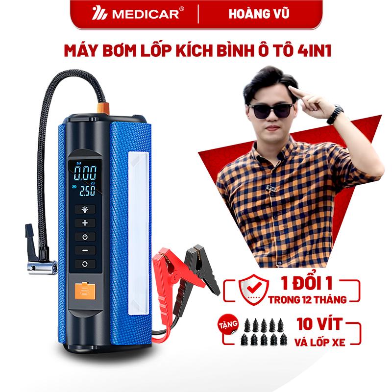 Máy bơm lốp kích bình 4in1 Medicar - Bơm lốp ô tô tốc độ cao, kích bình xe hơi an toàn, đèn chiếu sáng, sạc dự phòng