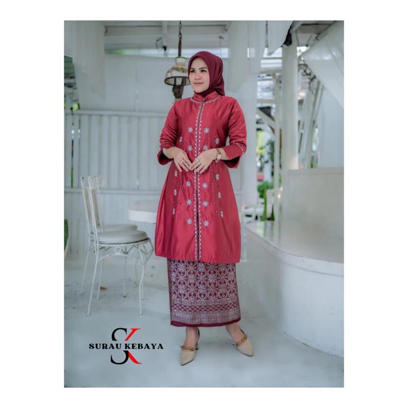 Setelan Taffeta Songket Modern Dan Elegan- Baju Kurung Kondangan Mewah Bridal Payet Modern Terbaru 2025 Dress Wanita Atasan Panjang Pesta Dewasa 3