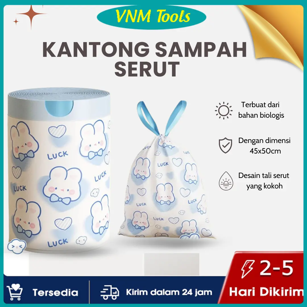 100 Pcs Kantong Plastik Sampah Tali Serut Ukuran 45x50cm Kantong Serba Guna
