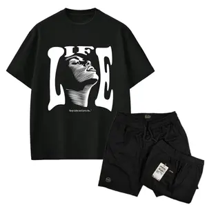 One Set T-Shirt Life & Broadshort - Satu Set Kaos Dand Celana Pendek Distro Bahan Katun Berkualitas Nyaman