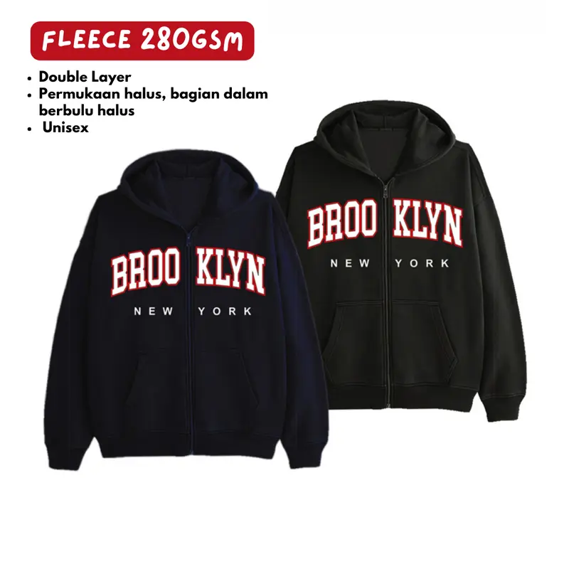 Hoodie Zipper Brooklyn Unisex District Original Shop Tokopedia