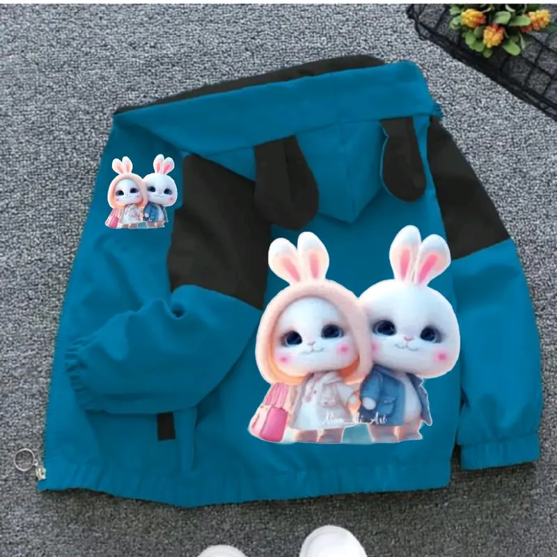 jaket hoodie anak kombinasi bergambar kelinci imut&lucu paling banyak dicari bahan bagus jaket waterproof jaket musim dingin jaket untuk anak perempuan umur 1-12 tahun Bayi 6