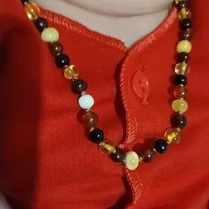 Amber Buddy | XB54M Kalung & Gelang Amber Bayi Multicolour Brown Glossy - 32cm & 14cm