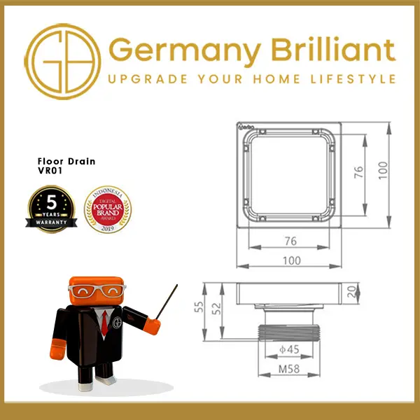 Germany Brilliant Smart Floor drain/Saringan Got Anti Bau VR01-PR 1