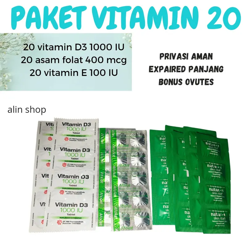 PAKET VITAMIN LENGKAP vitamin D3,  Vitamin E asam folat dan tablet tambah darah 4